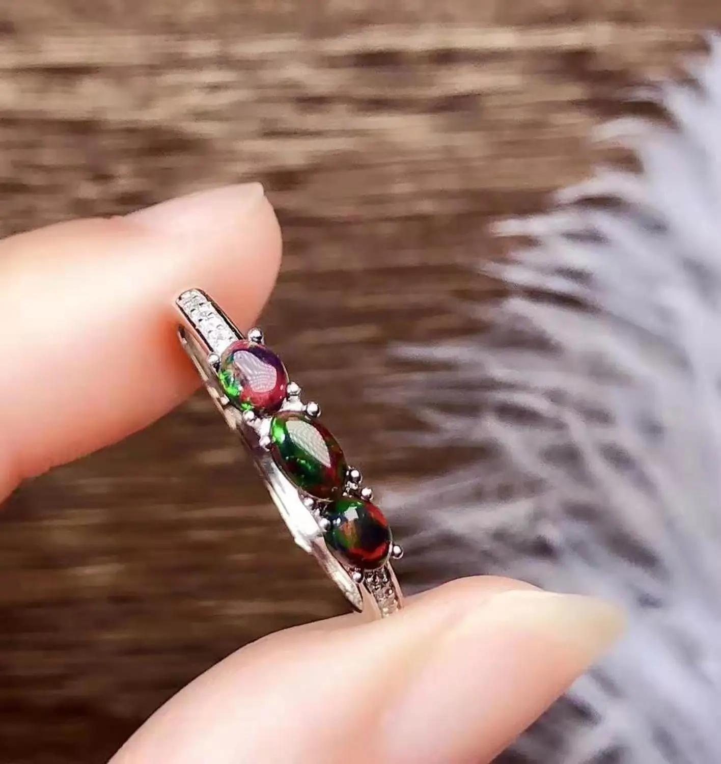 100% натуральное эфиопское кольцо с кабошоном WELO FIRE Black OPAL|Кольца| |