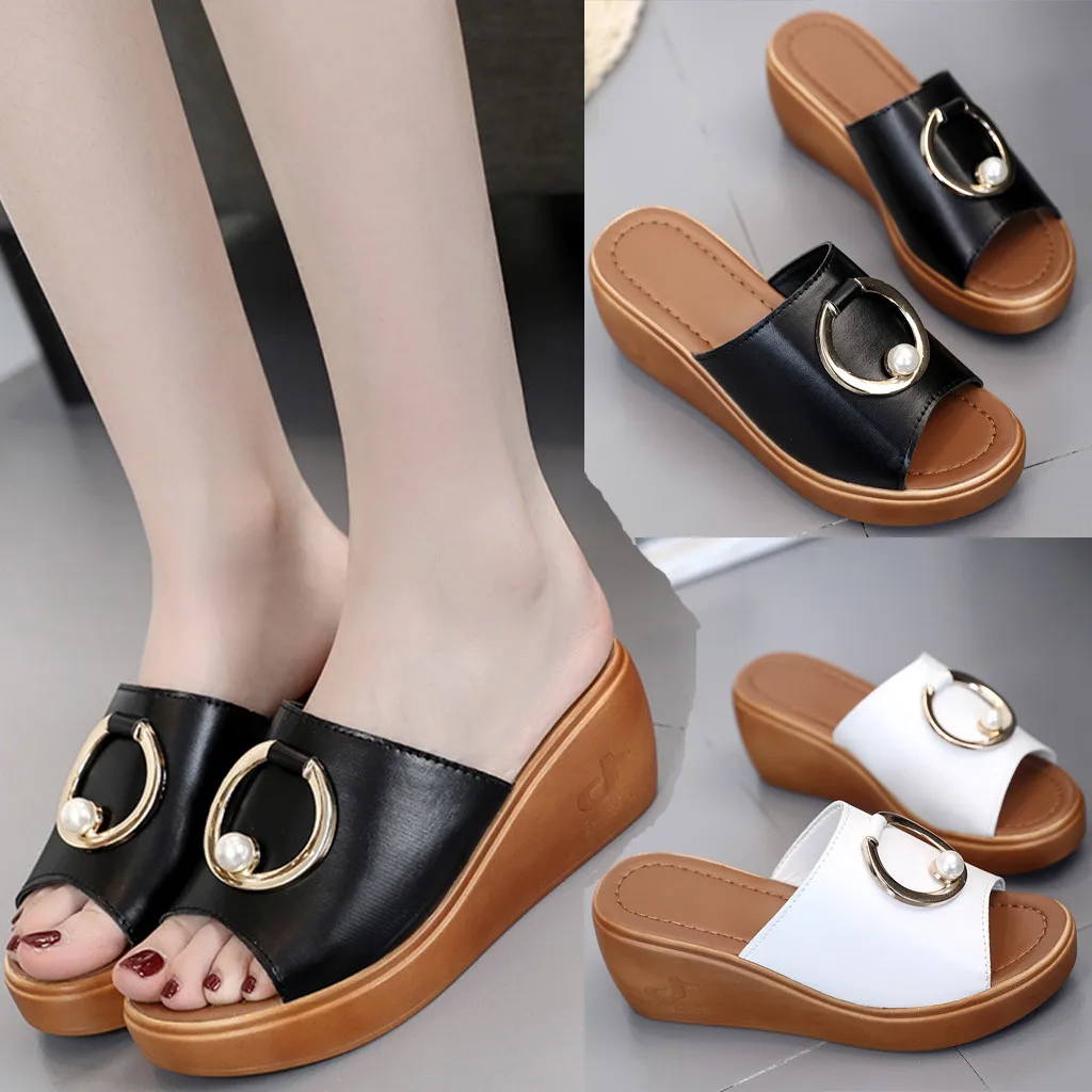 Женские сандалии SAGACE летняя обувь металлическая пряжка с жемчужным украшением