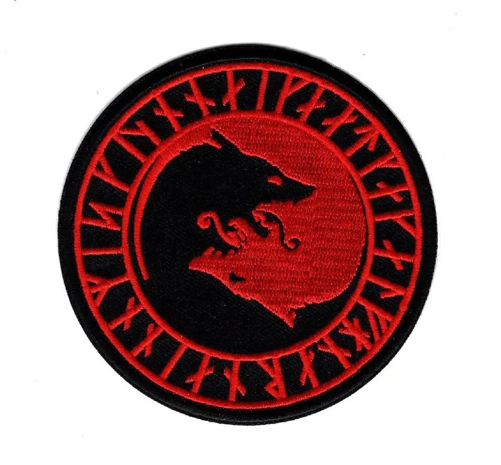 embroidery red Ворон символ Одина Unicursal Valknut Valhalla тактические Викинги боевой патч Blackbird Sun эмблема военный значок аппликация патч - Цвет: embroidery red