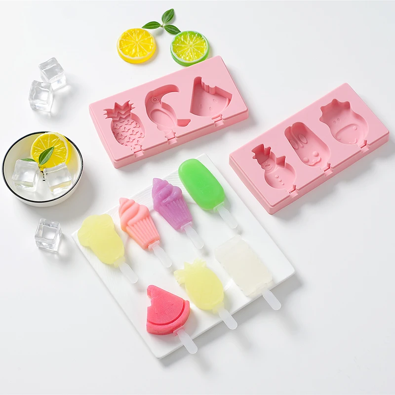

Silicone Ice Cream Mold with Cover Animals Shape Jelly Form Maker for Ice lolly Moulds Ice Cube Tray for Candy Bar Decoration