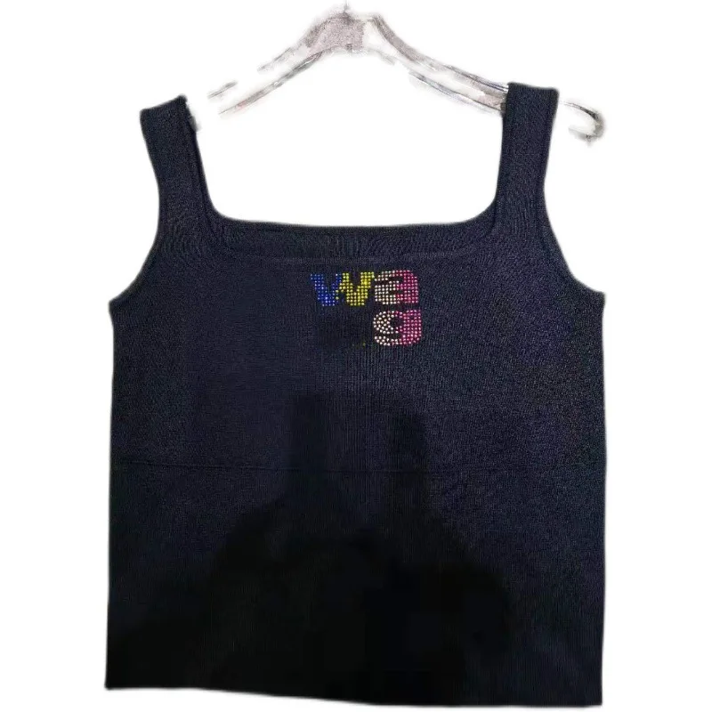 

AW Color WANG Diamond Letter Logo with Short Vest Female Summer New Cropped Knit Sleeveless Bottoming Top