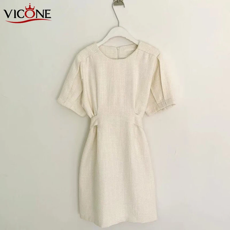 Женское платье с коротким рукавом VICONE офисное А силуэта О образным вырезом и