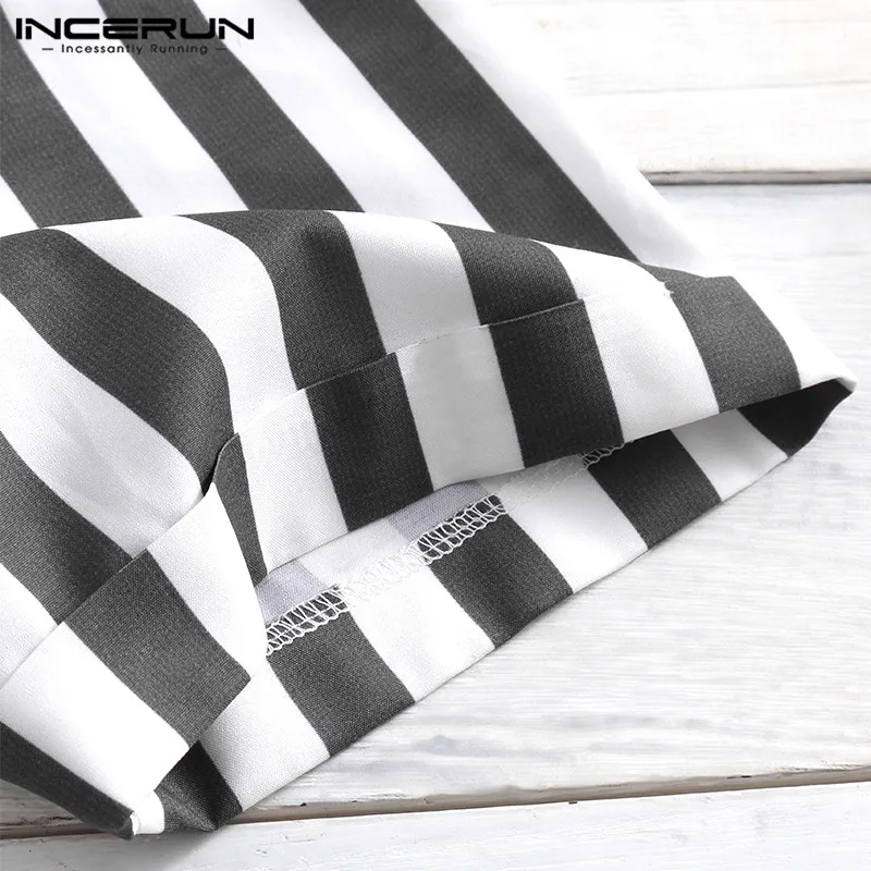 

INCERUN Fashion Striped Men Shirt Turn-down Collar Button Streetwear Casual Brand Shirts Men Short Sleeve Tops Camisas S-5XL