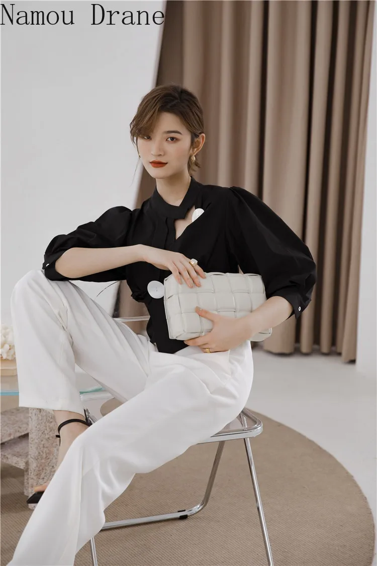 Женская блузка с длинным рукавом черная ассиметричная 2020 | одежда