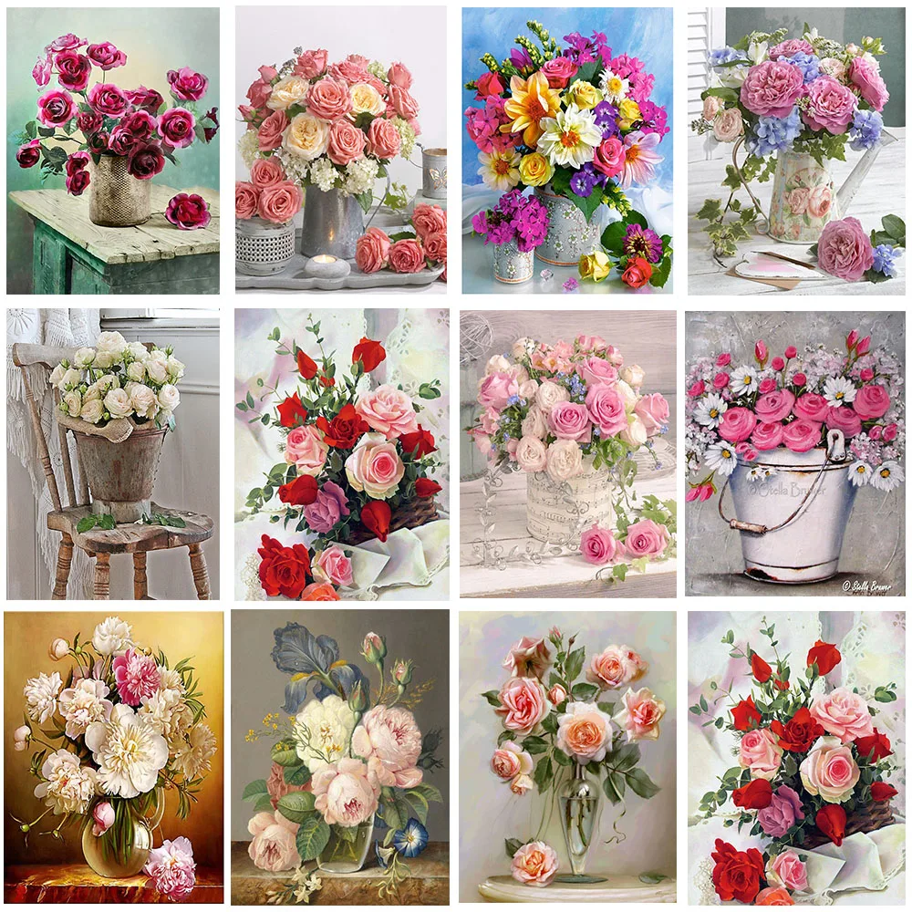 

Бриллиантовая живопись, цветок, пион, Набор для вышивки крестиком, роза, алмазная вышивка, мозаика, украшение для дома, праздничный подарок