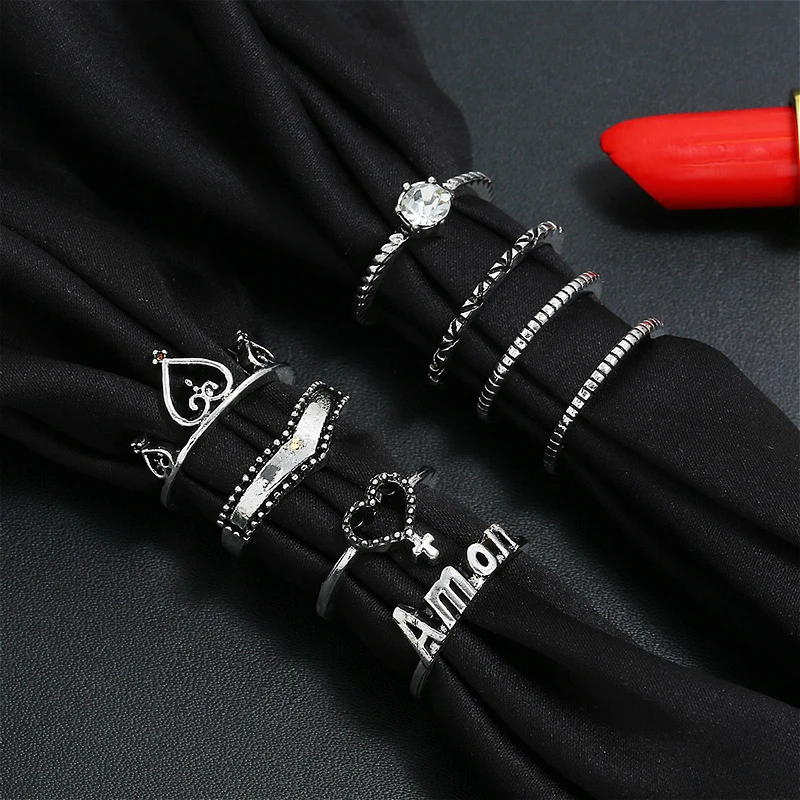 Винтажный богемный набор колец на сустав пальца простое письмо любовь сердце