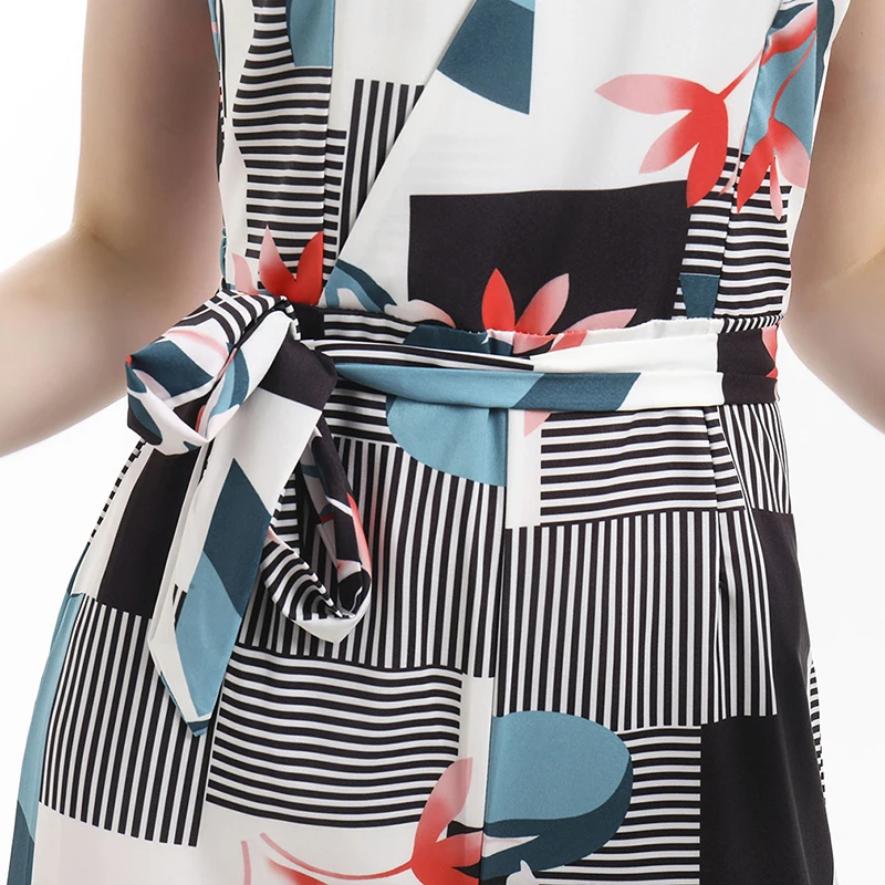 

Sexy V-neck Jumpsuit Women Wide Leg Romper Summer Bodycon Party Backless Flower Print Sleeveless Overalls Clothes