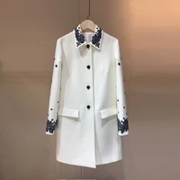 top quality milk white wool coats 2020 newest fashion designer style blue beading collar long sleeve warm winter clothes