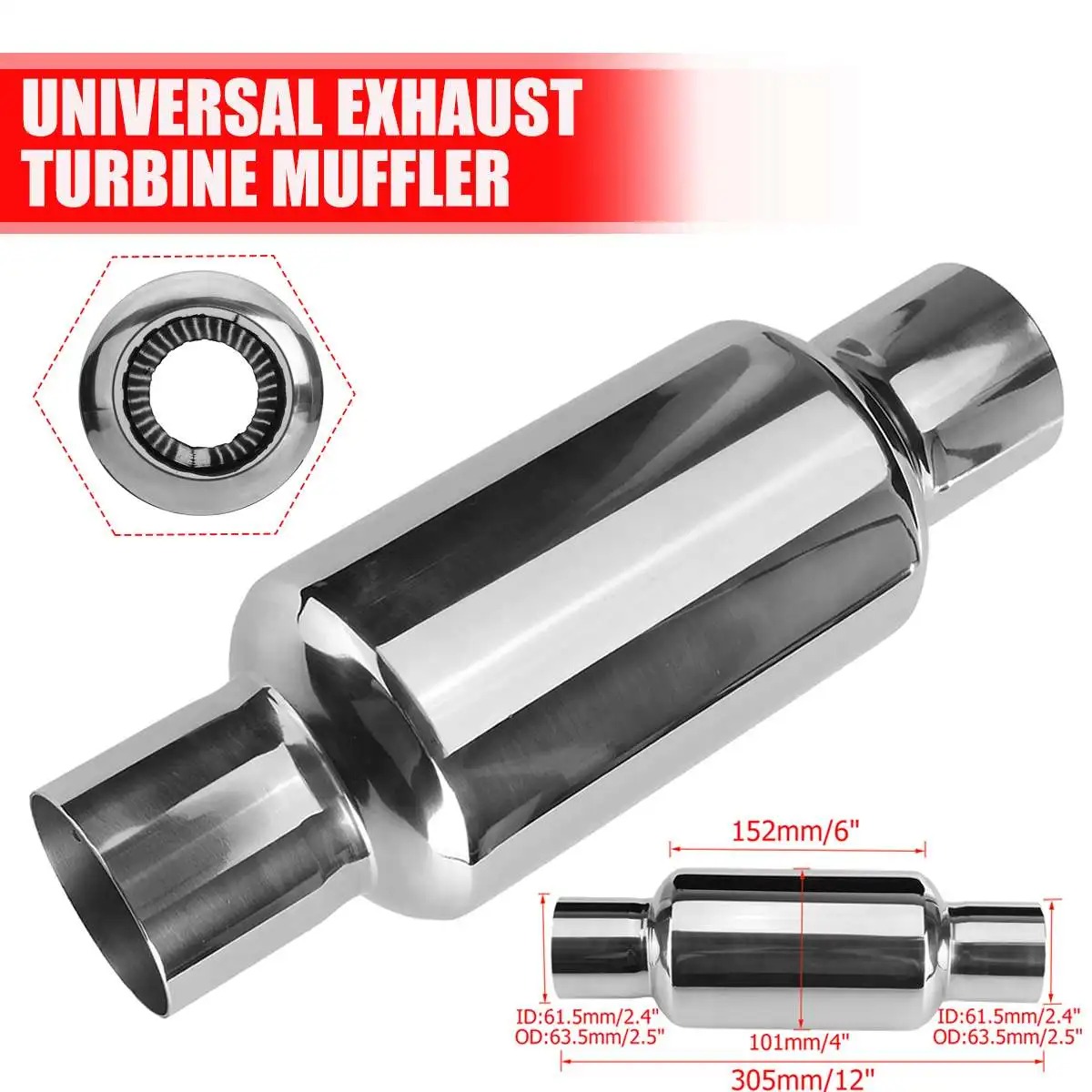

Universal 63mm 2.5inch Stainless Steel Car Resonator Exhaust Muffler Pipe Muffler Tip Exhaust System Tail Tube Silencer