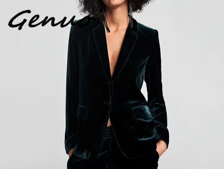 Шикарный темно-зеленый бархатный OL пиджак на одной пуговице женские костюмы с
