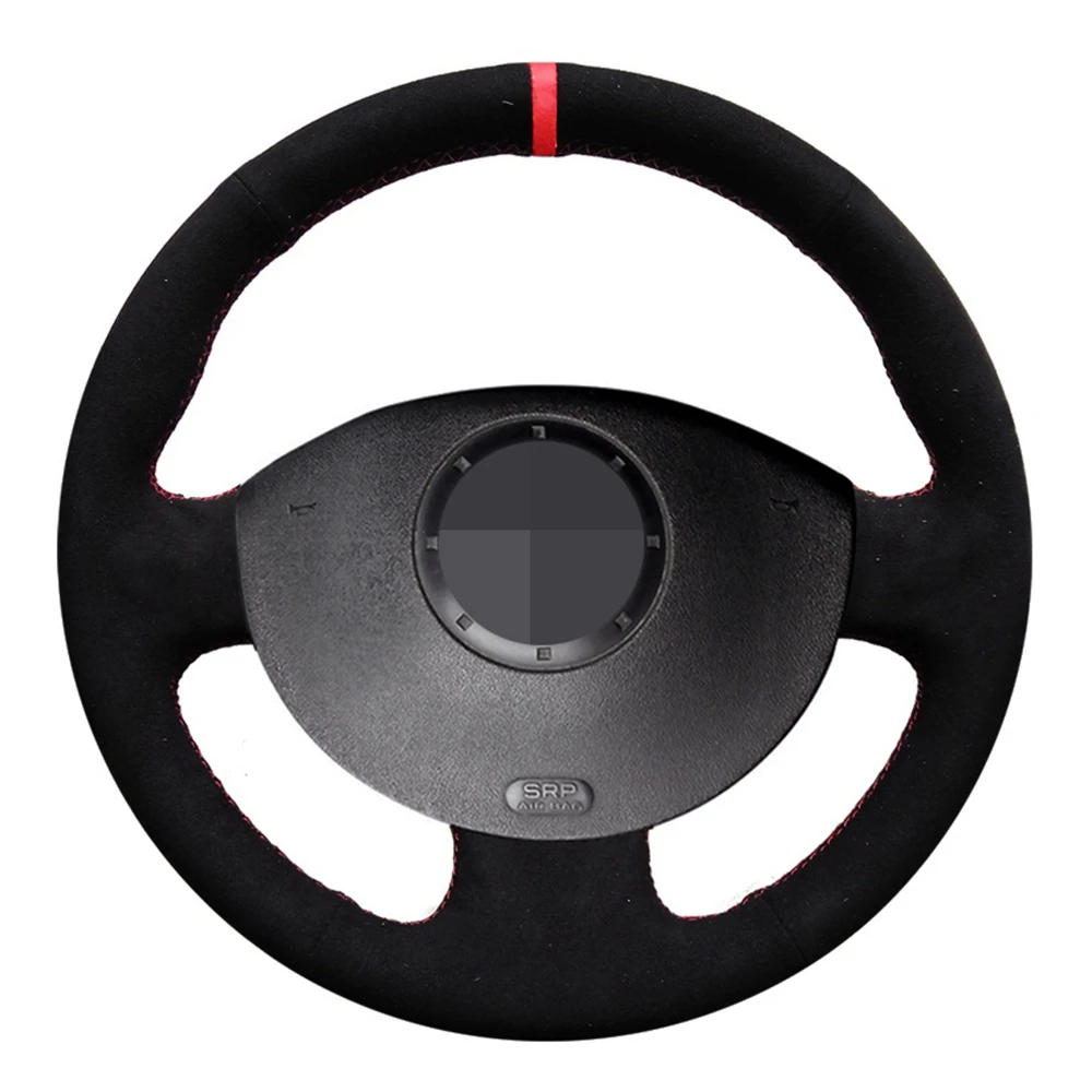 

Car Steering Wheel Cover Hand-stitched Black Genuine Leather Suede For Renault Megane 2 2003-2008 Kangoo 2008 Scenic 2 2003-2009