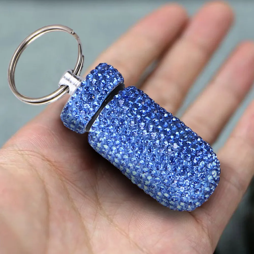 

1pc Rhinestone Aluminum Alloy Small Medicine Bottle Mini Outdoor Waterproof Sealed Small Medicine Can Metal Portable Small Medic