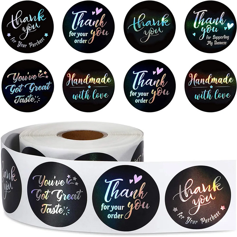 1 дюйм Черный Лазерная спасибо рулонные наклейки в переменного тока 50 500 шт.