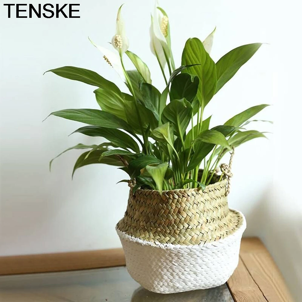 TENSKE бамбуковые корзины для хранения, складные корзины для белья, плетеные корзины из ротанга, цветочный горшок для живота, корзины ручной работы