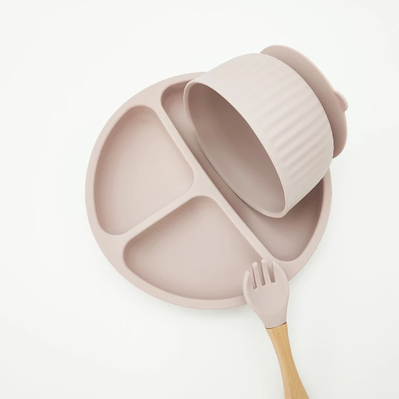 

4 шт. детская силиконовая разделенная Тарелка на присоске набор ложка и вилка тренировочные блюда для кормления набор столовых приборов для...