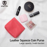 wuta diy genuine leather squeeze coin purse goatskin mini unisex wallets storage bag for lipstick earphone cosmetic pocket