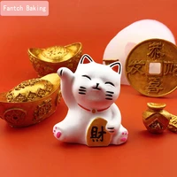 mnyb lucky cartoon cat silicone mold for chocolate candle cake decorating fortune cat fondant mould resin polymer clay tool
