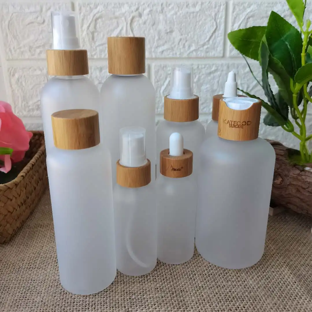 

Frosted Clear Plastic Refillable Bottles With Bamboo Lid Portable Empty Cosmetic Container Shampoo Travel Lotion Face Cream Jars