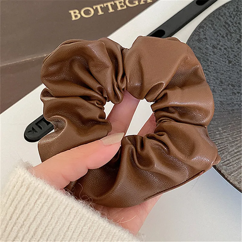 

Fashion Women Leather Hair Ties Scrunchies Solid Rubber Bands For Girls Korean Elastic Hair Bands Ponytail Hold Hair Accessories