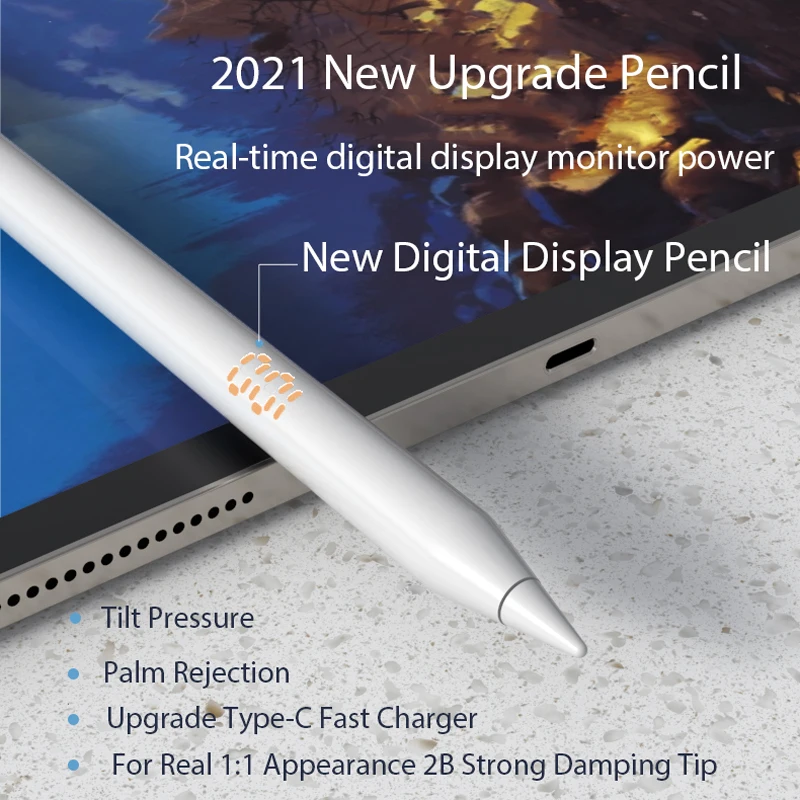 Стилус цифровой с индикатором мощности для iPad 2021-2021 2018 Pro 11 10 2 Air 4 наклоном Apple Pencil 1