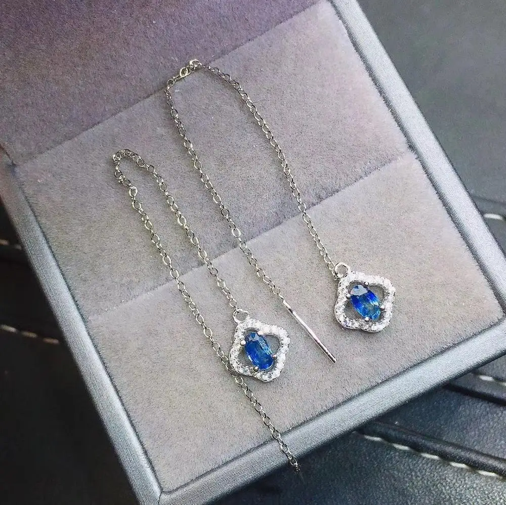 Натуральный серьги с голубым сапфиром 925 пробы Серебряное колье подвеской