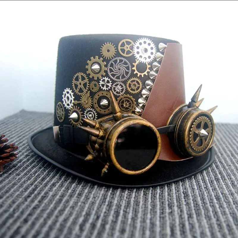 Черная Федора в стиле стимпанк кожаная Мужская/женская верхняя шляпа с шипами