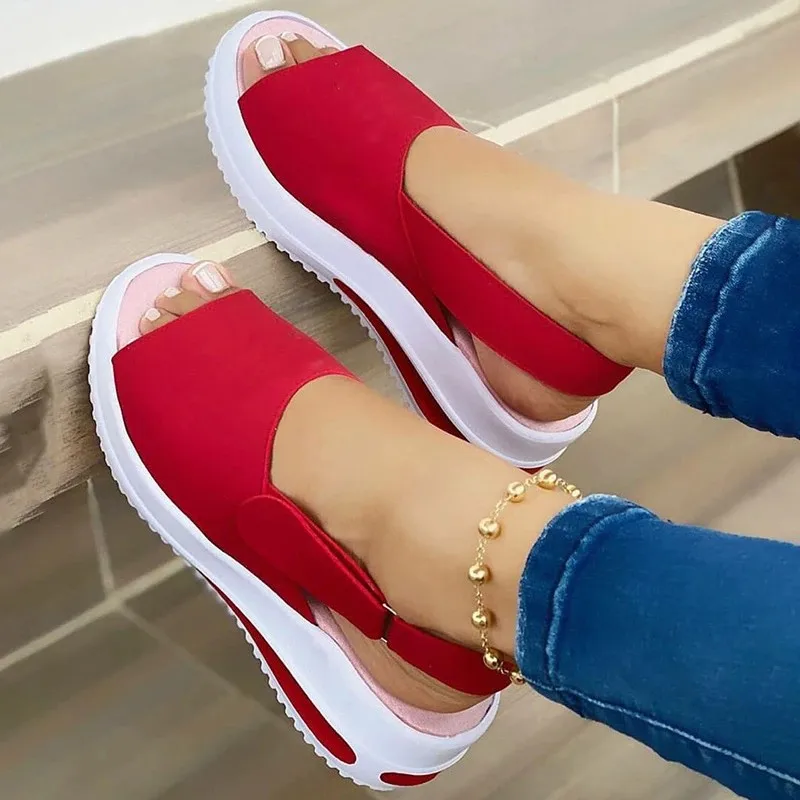 

Women's Sandals Summer Beach Casual Shoes Platform Peep Toe Sandals Chunky Heels Ladies Sandals Slip On Buckle Flats for Women