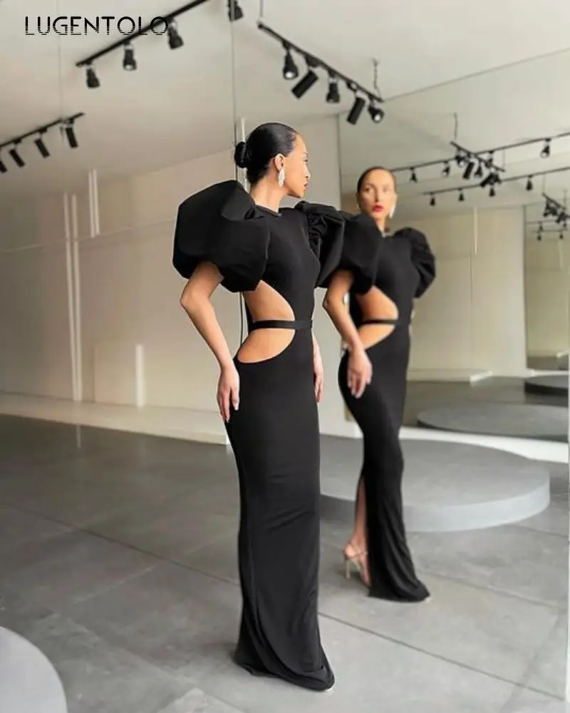 Женское вечернее платье сексуальные черные облегающие платья с пышными рукавами