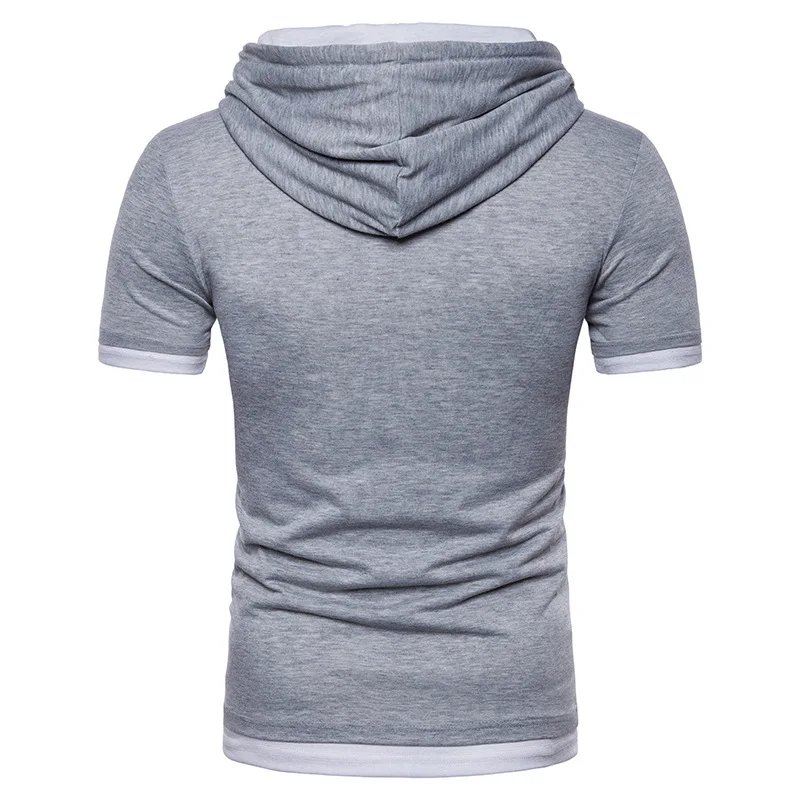 

New Mock Two-Piece T Shir Men European and American Fashion Short Sleeve Hoodie Q94