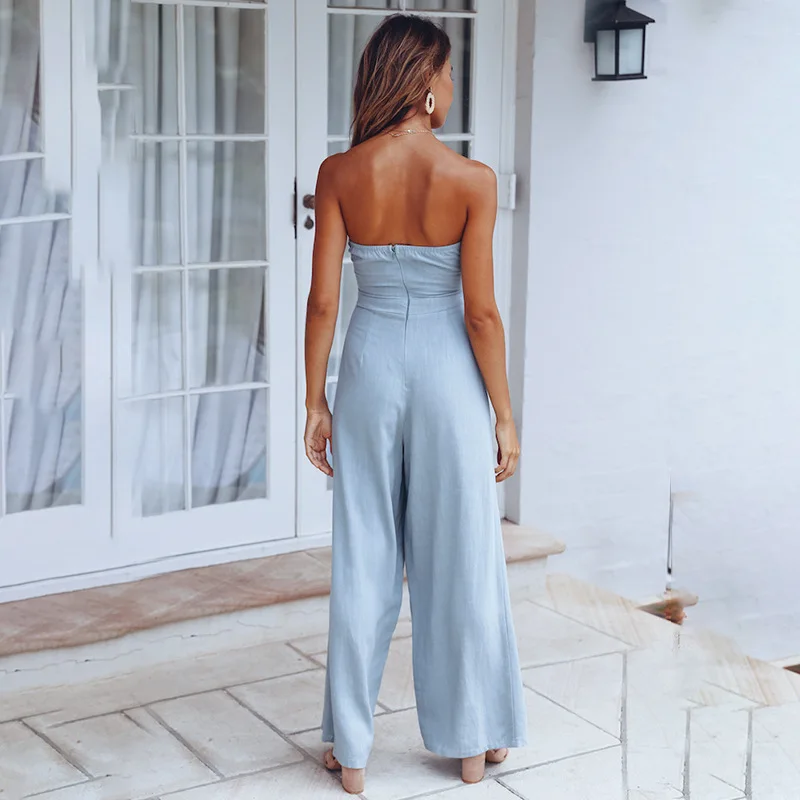 Женский укороченный комбинезон без бретелек однотонный длинный пляжный с