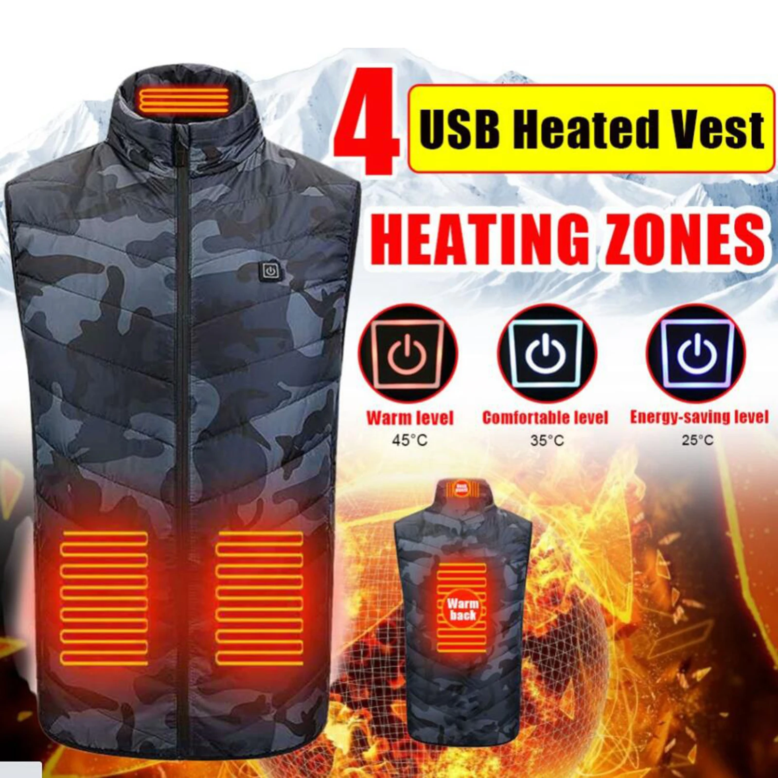 

Men's Heated Vest 5V Comfortable USB Charging Camping Hiking Skiing for Winter Running Cycling Outdoor Hunting Fishing