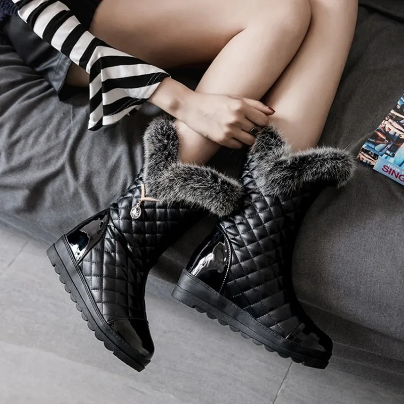 Женские ботинки Осень-зима зимние на плоской подошве из искусственной кожи с