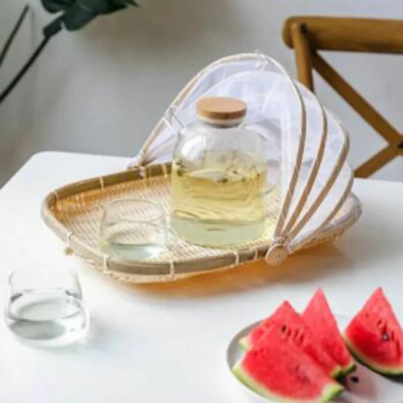 Плетеная корзина для пикника с защитой от насекомых ручной работы фруктов и