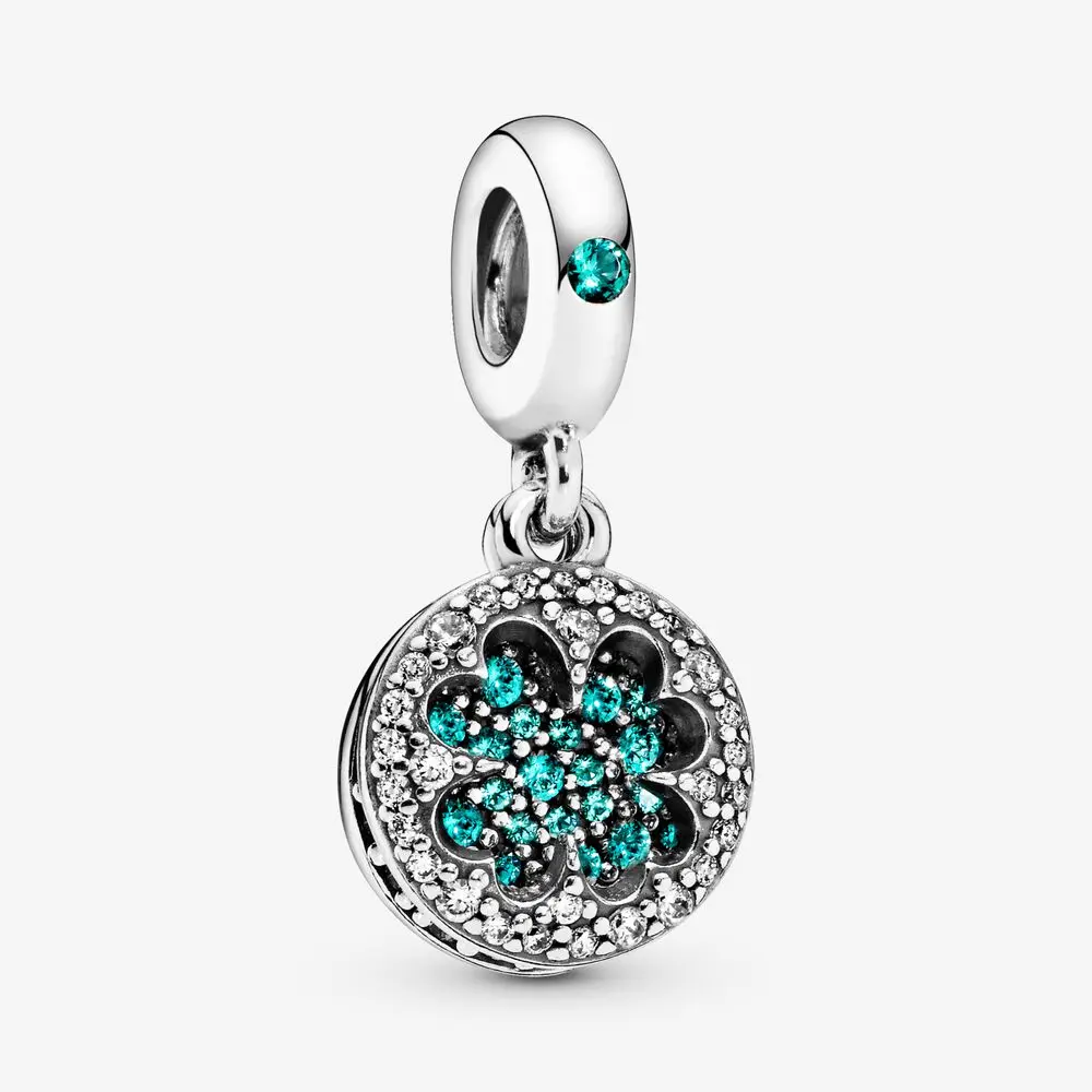 

100% 925 Sterling Silver Birthday Jewelry DIY Gift TrendyGreen jewel brick four-leaf clover Charm fit Original Pandora Bracelets