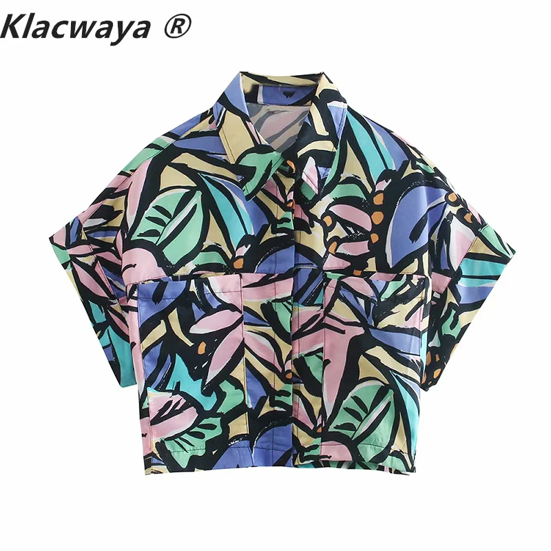 Блузка Klacwaya Женская Za винтажный Повседневный Топ с принтом граффити свободная