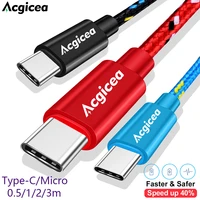 acgicea usb type c cable for samsung s20 s21 xiaomi nylon mobile phone fast charging charger cord for android micro usb cable