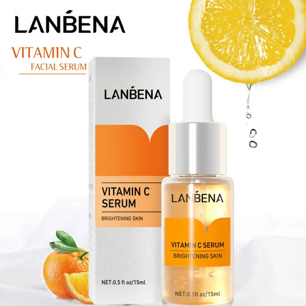 

LANBENA Vitamin C Serum VC Whitening Face Essence Hyaluronic Acid Moisturize Fade Dark Spots Anti-Aging Brightening Facial Care