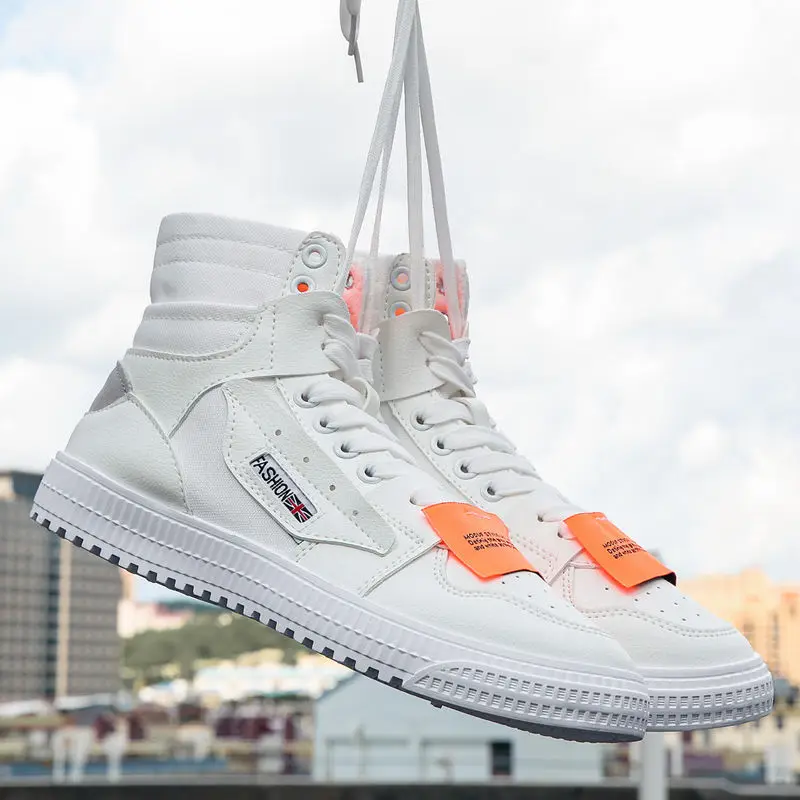 Модные белые мужские повседневные кроссовки высокие дышащие обувь для