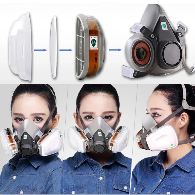 17in1 3M 6200 Gas Mask Paint Spray 6001 Organic Vapors Safety Half Face Respirator Industry Resin Work Dust Filter 2091 | Безопасность и
