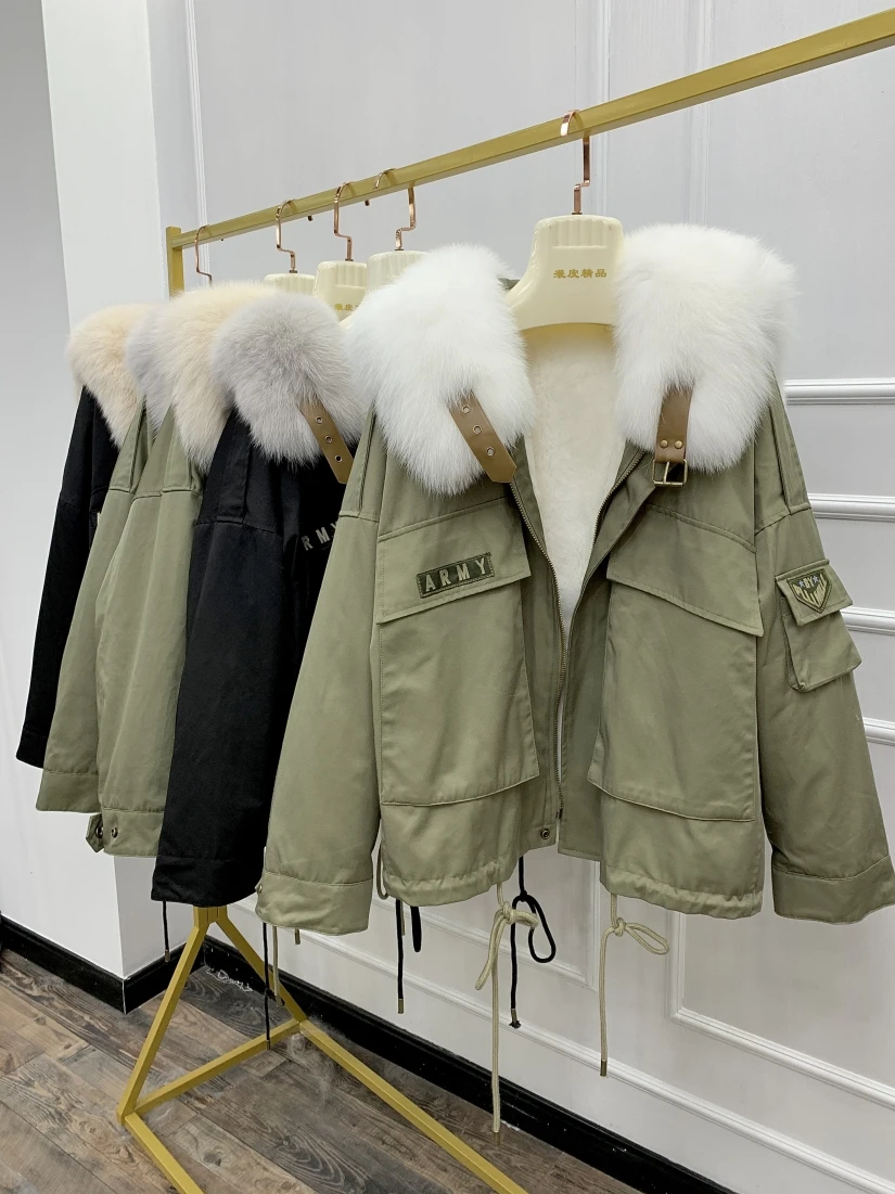 New Womens Winter Coats 2021 Women Warm Real Fox Fur Coat Imported Rex Rabbit Fur Liner Oversized Streetwear Women Parkas