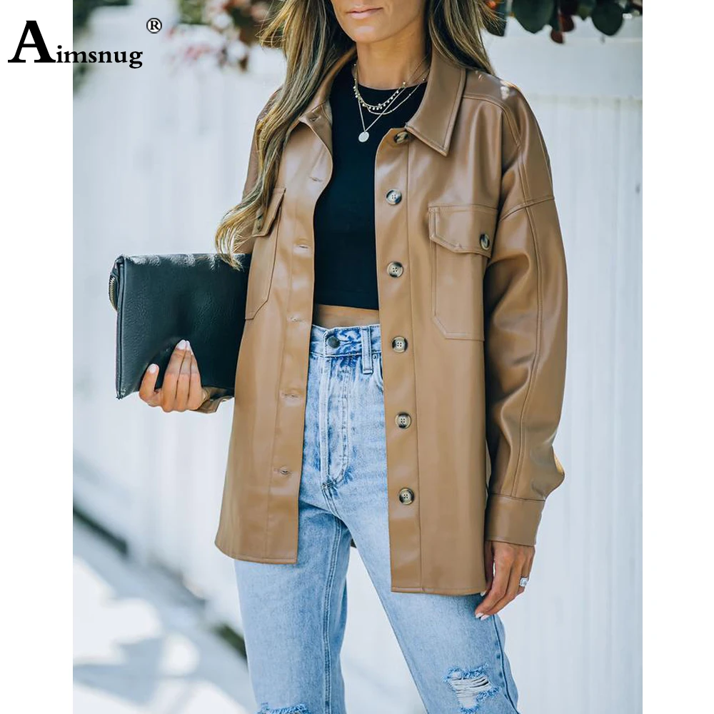 Women Faux Pu Leather Jackets Female Lepal Collar Outerwear 2021 Single Breasted Top Autumn Punk Style Jacket Womens Streetwear enlarge