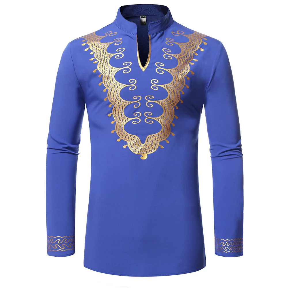 

Dashiki men's long-sleeved shirt Male African-print Tops ankara style and long-sleeved collar design Territorial Print Robe