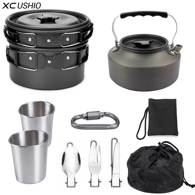 XC походные кастрюли чайник походная посуда набор для пикника с ложкой вилка нож