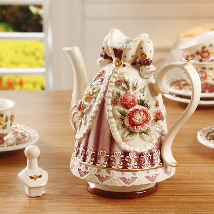 Креативная ручная роспись тисненые розы керамическая кофейная чашка и горшок