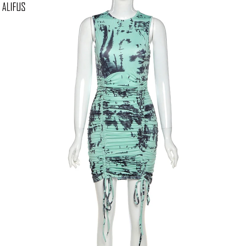 

European and American style 2020 summer new women's round neck sleeveless fashion street style slim dress