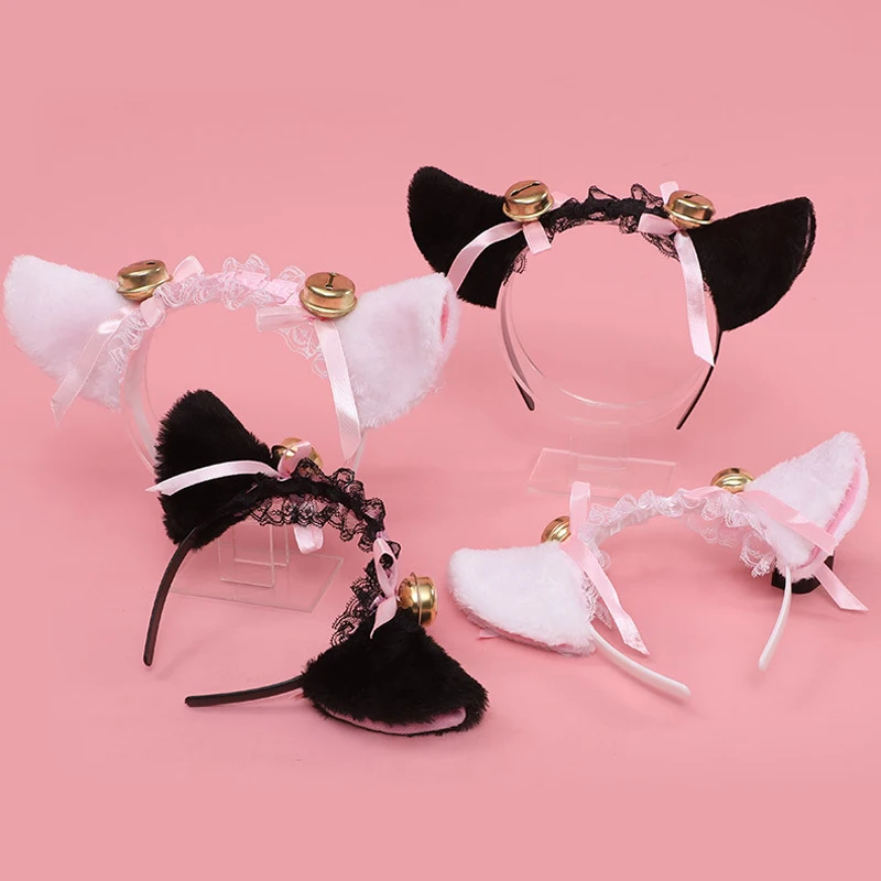 

Cute Plush Cat Ears Hair Hoop Lolita Cosplay Animal Headband Anime Ruffled Lace Ribbon Bowknot Bell Girls Masquerade Headpiece