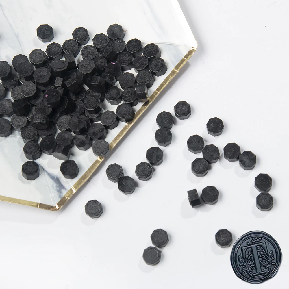 black 100 шт./лот, ретро штамповка, уплотнительный воск, красочные бусины, восковая печать, штемпели для конвертов, документов, свадеб, дней рождения, приглашений - Цвет: black
