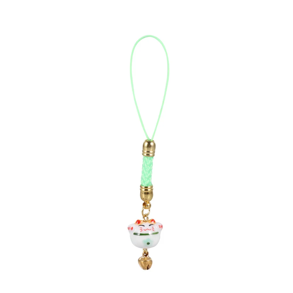 

15PCS Ceramic Fortune Cat Pendant Porcelain Phone Charm Hanging Ornament Lanyard with Jingle Bell (Random Pattern and Color)