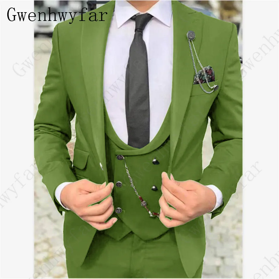 Color 5 Gwenhwyfar, классический Бирюзовый мужской костюм, официальный Свадебный костюм для мужчин, на заказ, приталенный смокинг для жениха, пиджак, брюки, жилет, костюм из 3 предметов - Цвет: Color 5