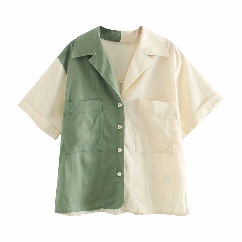 Белая рубашка H.SA с отложным воротником на пуговицах в стиле пэчворк для